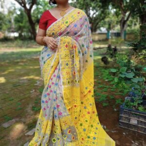 Yellow jamdani saree