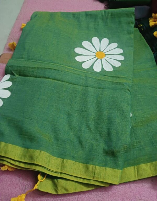 Green mulmul cotton saree