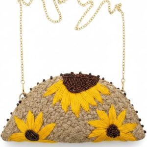 Floral embroidery Jute Clutch Sling Bag
